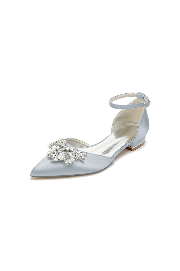 Rhinestone Pointed Toe Ankle Strap Kitten Heels - KissProm