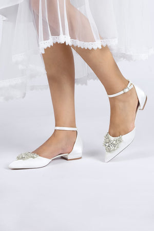 Rhinestone Pointed Toe Ankle Strap Kitten Heels - KissProm