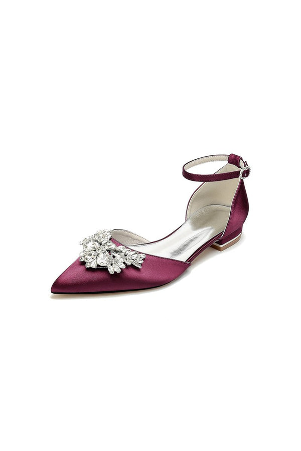 Rhinestone Pointed Toe Ankle Strap Kitten Heels - KissProm