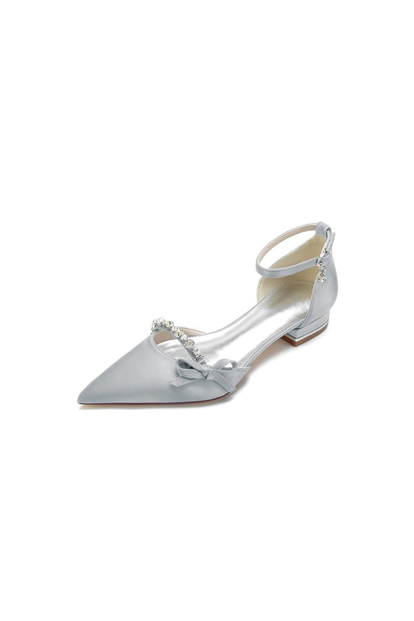 Rhinestone Pointed Toe Kitten Heels With Bow - KissProm