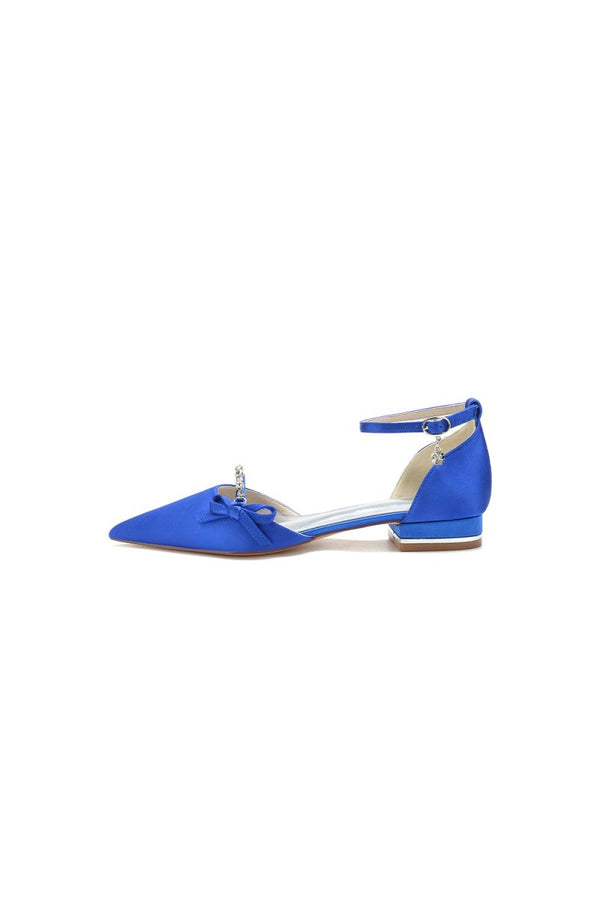 Rhinestone Pointed Toe Kitten Heels With Bow - KissProm
