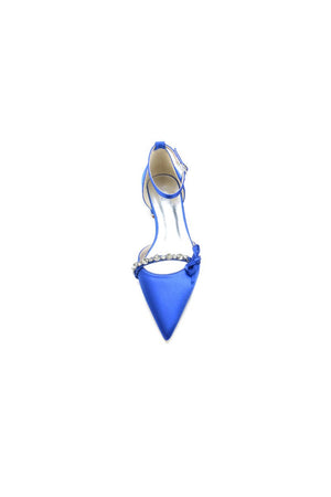 Rhinestone Pointed Toe Kitten Heels With Bow - KissProm