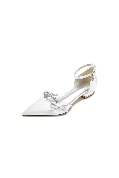Rhinestone Pointed Toe Kitten Heels With Bow - KissProm