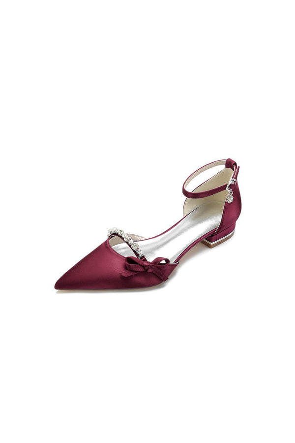 Rhinestone Pointed Toe Kitten Heels With Bow - KissProm