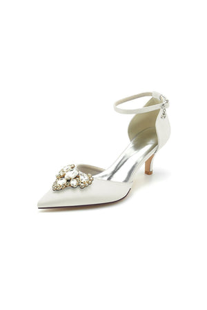 Rhinestone Pointed Toe Kitten Heels With Rhinestone - KissProm