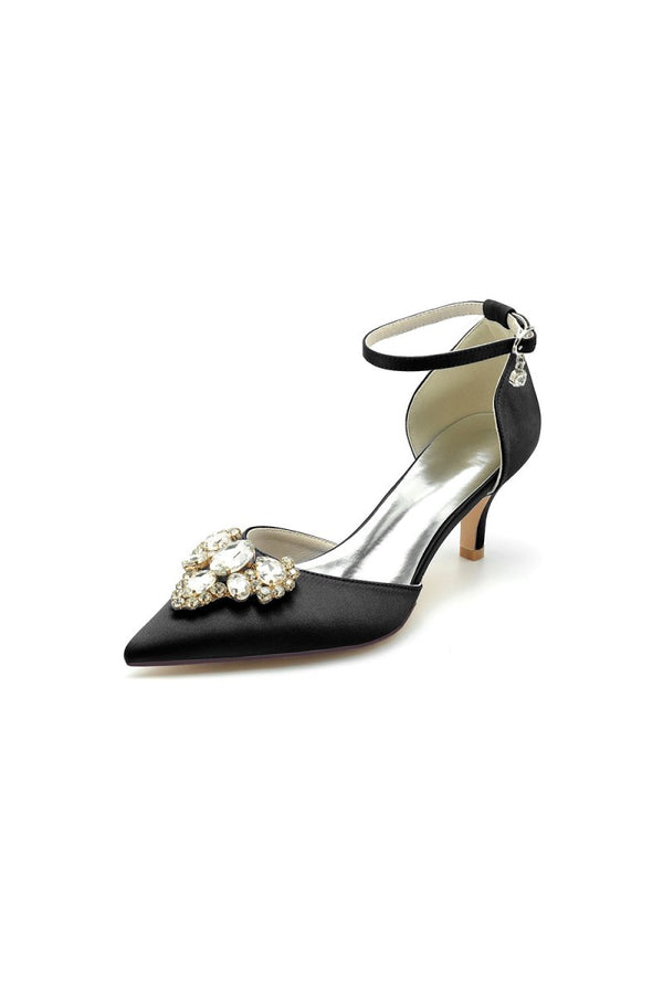 Rhinestone Pointed Toe Kitten Heels With Rhinestone - KissProm