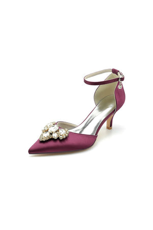 Rhinestone Pointed Toe Kitten Heels With Rhinestone - KissProm