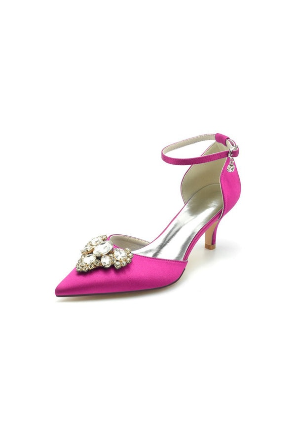 Rhinestone Pointed Toe Kitten Heels With Rhinestone - KissProm