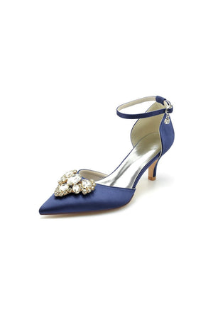 Rhinestone Pointed Toe Kitten Heels With Rhinestone - KissProm