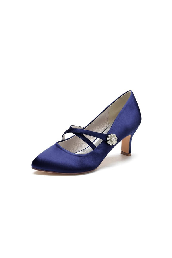 Rhinestone Pointed Toe Satin Stiletto Heels - KissProm