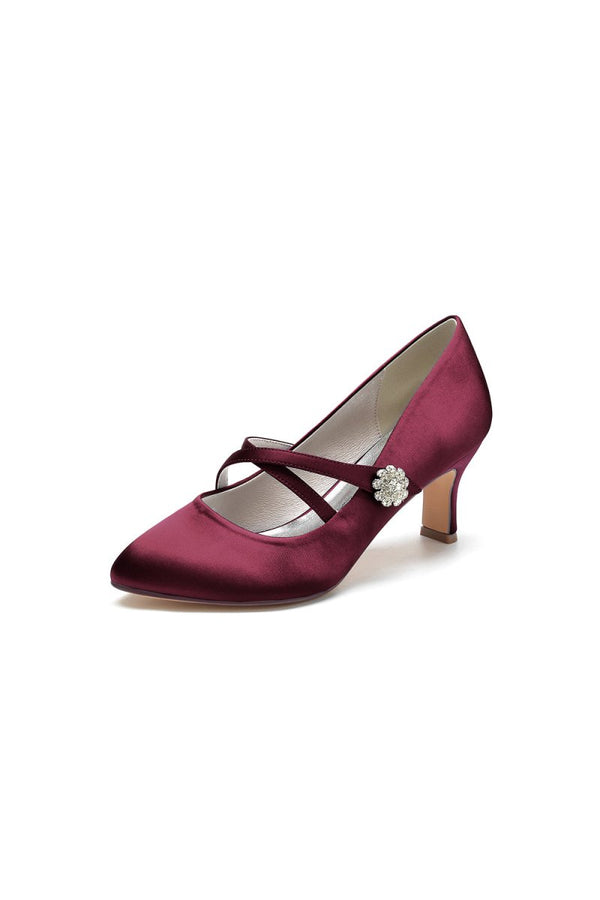 Rhinestone Pointed Toe Satin Stiletto Heels - KissProm