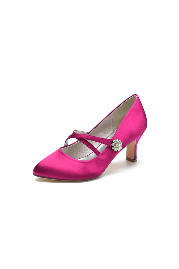 Rhinestone Pointed Toe Satin Stiletto Heels - KissProm