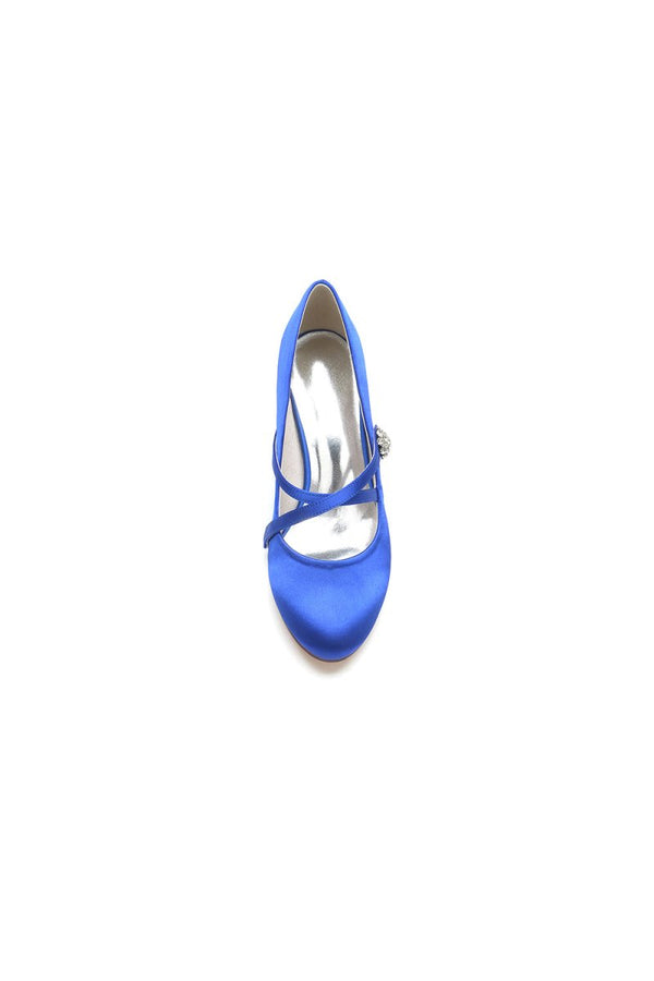Rhinestone Pointed Toe Satin Stiletto Heels - KissProm