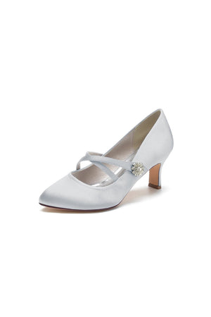 Rhinestone Pointed Toe Satin Stiletto Heels - KissProm