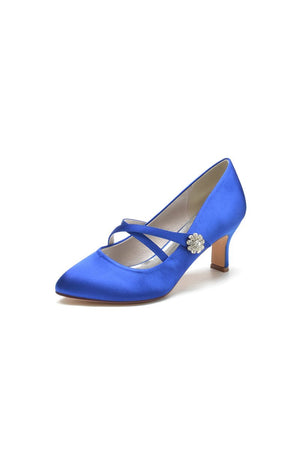 Rhinestone Pointed Toe Satin Stiletto Heels - KissProm
