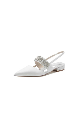 Rhinestone Pointed Toe Strap Buckle Glitter Low Heels - KissProm