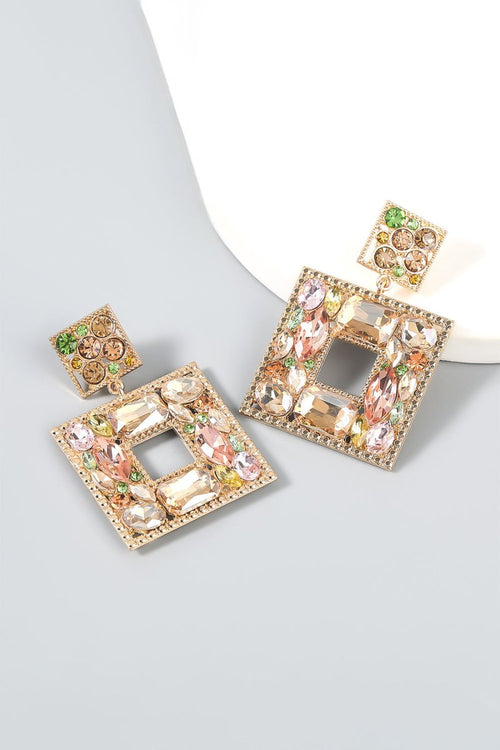 Rhinestone Square Statement Dangle Earrings - KissProm
