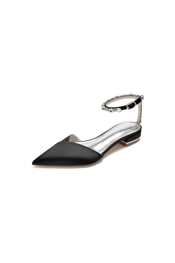 Rhinestone Strap Cocktail Pointed Toe Flats - KissProm