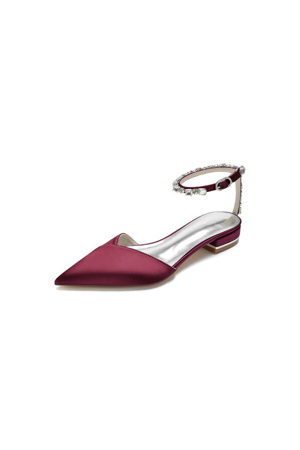 Rhinestone Strap Cocktail Pointed Toe Flats - KissProm