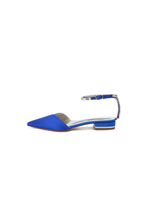Rhinestone Strap Cocktail Pointed Toe Flats - KissProm