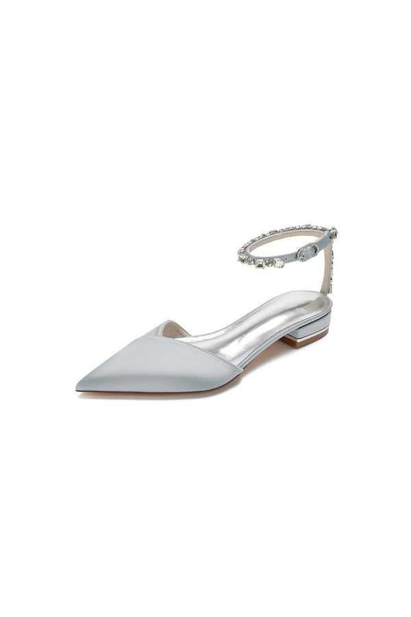 Rhinestone Strap Cocktail Pointed Toe Flats - KissProm
