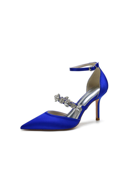 Satin High Heels with Rhinestone Strap - KissProm