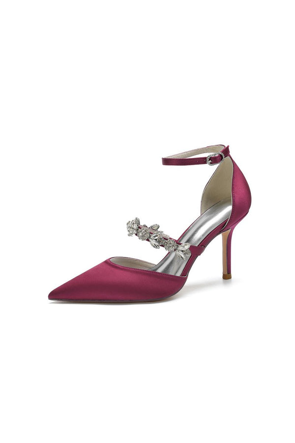 Satin High Heels with Rhinestone Strap - KissProm