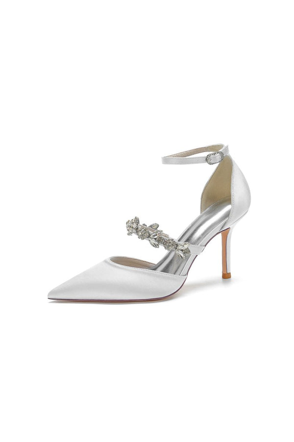 Satin High Heels with Rhinestone Strap - KissProm