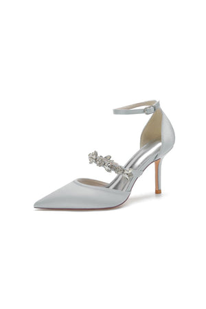 Satin High Heels with Rhinestone Strap - KissProm
