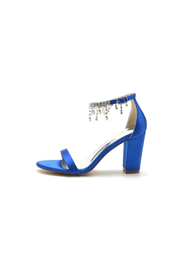 Open Toe Block Heels with Rhinestone Tassel - KissProm
