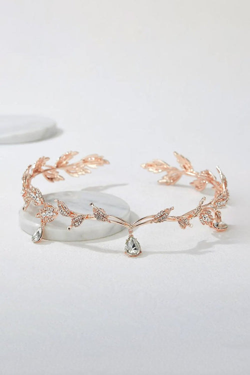 Rose Gold Leaf Crystal Crown - KissProm