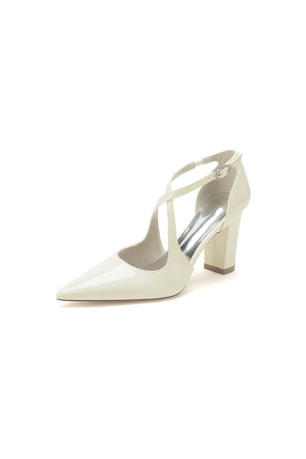 Rose Pink High Heels with Crossed Straps and Metal Buckle U22014 - 108 - KissProm