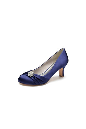 Round Toe Crystal Flower Chunky Heels - KissProm