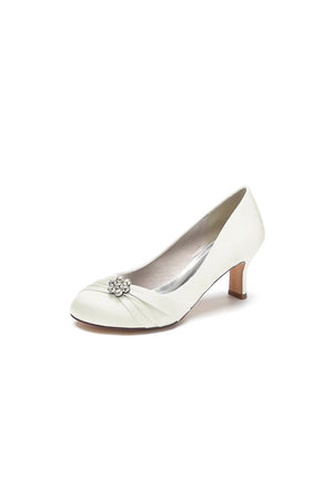 Round Toe Crystal Flower Chunky Heels - KissProm