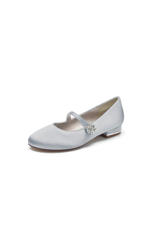 Round Toe Crystal Flower Flats - KissProm