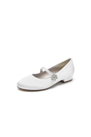Round Toe Crystal Flower Flats - KissProm