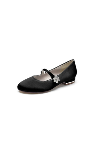 Round Toe Crystal Flower Flats - KissProm