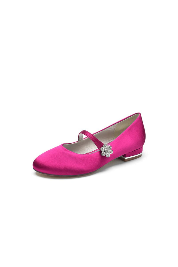 Round Toe Crystal Flower Flats - KissProm
