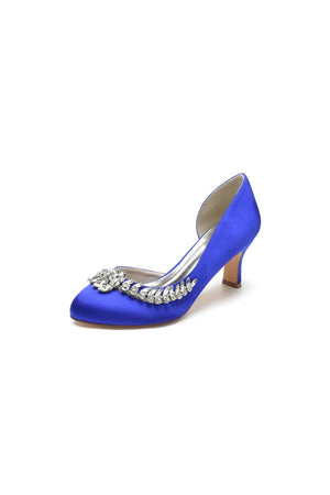 Round Toe Crystal Leaf Chunky Heels - KissProm
