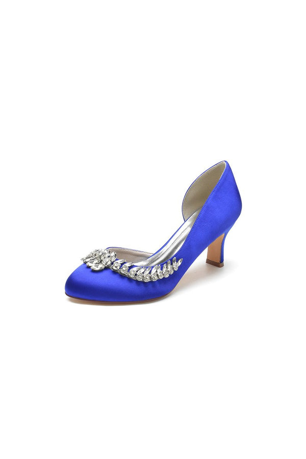 Round Toe Crystal Leaf Chunky Heels - KissProm