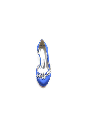 Round Toe Crystal Leaf Chunky Heels - KissProm