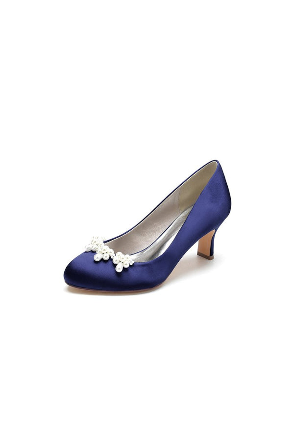 Round Toe Pearl Chunky Heels - KissProm