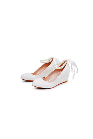 Round Toe Platform Heels Beaded Mary Janes - KissProm