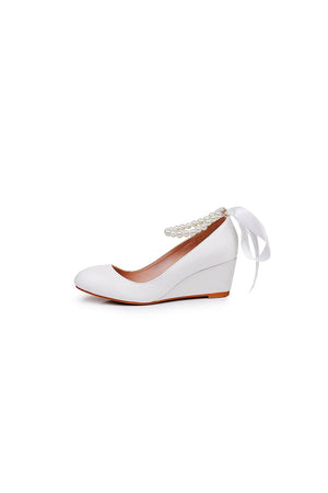 Round Toe Platform Heels Beaded Mary Janes - KissProm