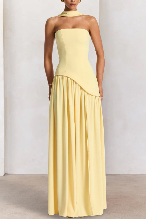 Pink - Strapless Sheath Chiffon Long Prom Dresses With Slit – Prom Dress by KissProm | Available at KissProm