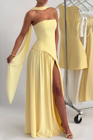 Pink - Strapless Sheath Chiffon Long Prom Dresses With Slit – Prom Dress by KissProm | Available at KissProm