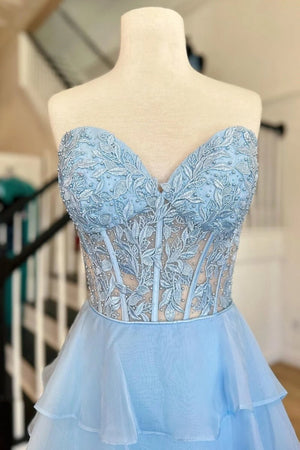Royal Blue Chiffon Sweetheart Ruffle Tiered Long Prom Dress – Prom Dress by Kissprom | Available at KissProm