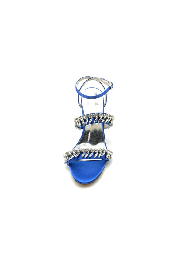 Navy Blue Evening Heels with Sequins and Chain Decor - KissProm