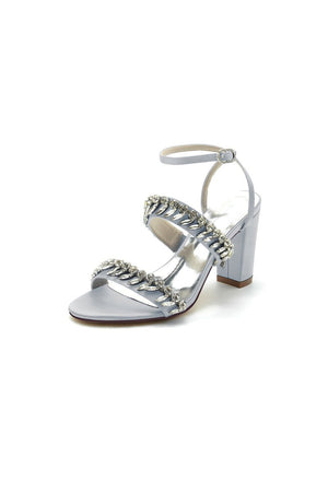 Navy Blue Evening Heels with Sequins and Chain Decor - KissProm