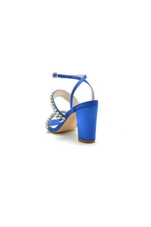 Navy Blue Evening Heels with Sequins and Chain Decor - KissProm